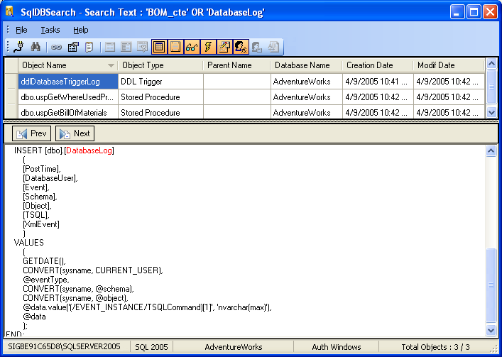 SQLDBSearch-SearchInSQLDefinition